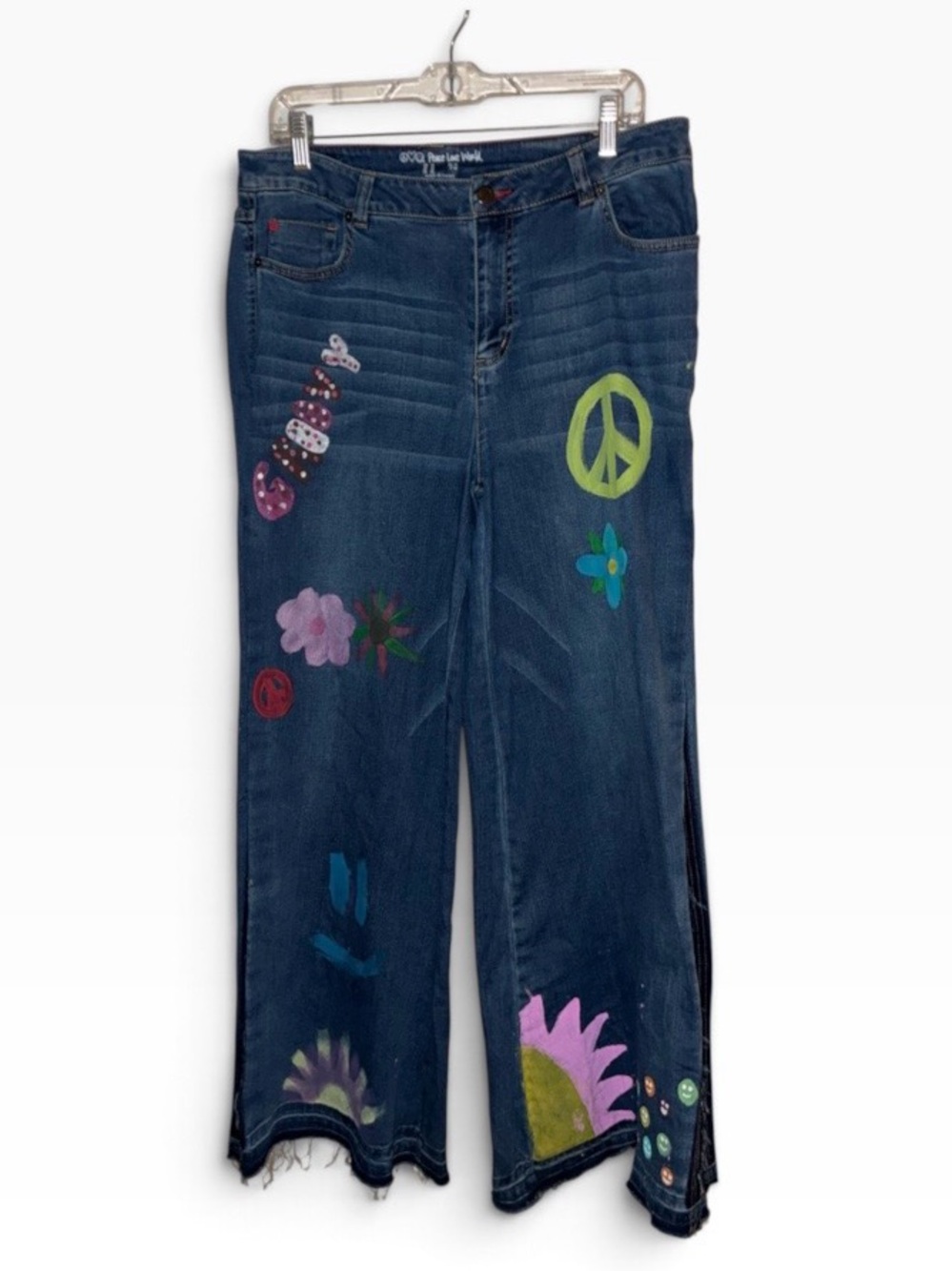 Peace Love World - Wide Leg Painted Denim Jeans Med Wash - Sz 12